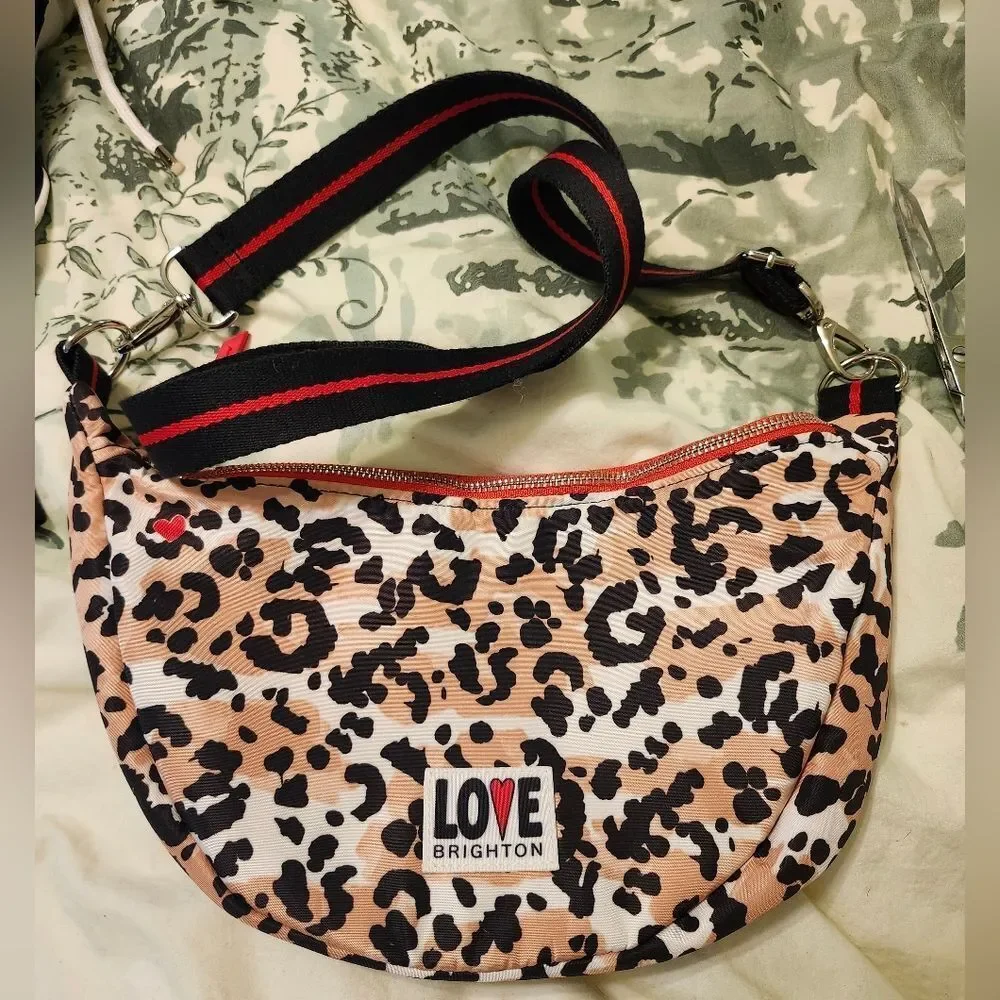 Brighton “Spotted Love” Leopard Parachute Nylon Crossbody Swing Bag Ret.$150